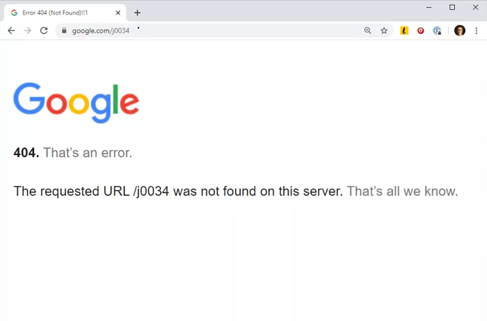 Một thông báo lỗi 404 thường gặp